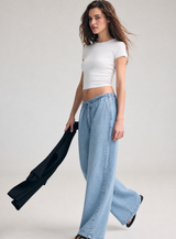 Flowy denim trousers with drawstring