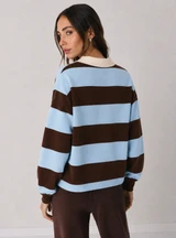 Light blue embroidered striped sweatshirt
