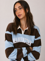Light blue embroidered striped sweatshirt