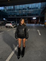 Oversized leather-effect biker jacket Black