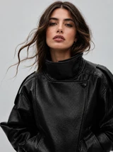 Oversized leather-effect biker jacket Black