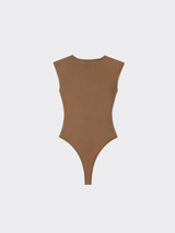 Polyamide bodysuit with runches Camel