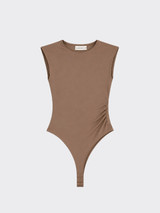 Polyamide bodysuit with runches Camel
