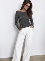 Striped boat neck t-shirt Black