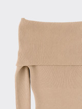 Crop Off-shoulder knit sweater Beige