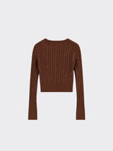 V-neck cable knit sweater Brown