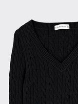 V-neck cable knit sweater Black