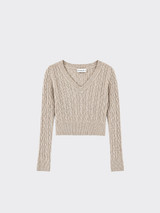 V-neck cable knit sweater Beige