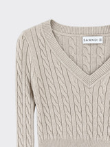 V-neck cable knit sweater Beige