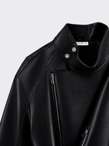 Double-sided high-neck jacket with belt and leather effect Black