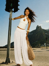 Harem pants with gathered waistband White