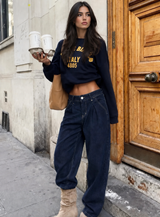 Barrel jeans with pleats