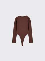 Basic polyamide bodysuit with round neck Brown
