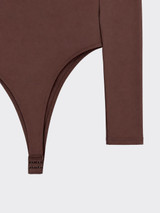 Basic polyamide bodysuit with round neck Brown