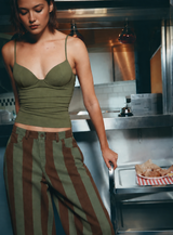 Balloon pants with green and brown stripes