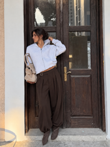 Harem trousers with buckle brown