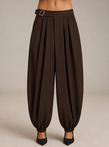 Harem trousers with buckle brown