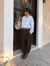 Harem trousers with buckle brown