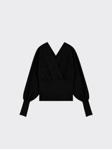 Long-sleeve halter top with a fitted waist black