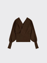 Long-sleeve halter top with a fitted waist brown