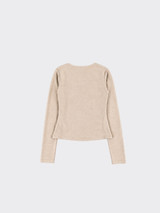 V-neck long-sleeve t-shirt beige