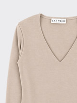 V-neck long-sleeve t-shirt beige