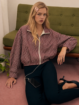Oversized jacket with gingham print burgundy