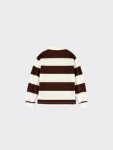 Brown striped sweatshirt with printed text
