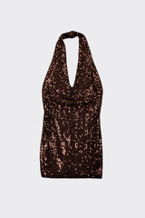Halter sequin mini dress brown