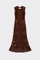 Sequin embroidered maxi dress brown