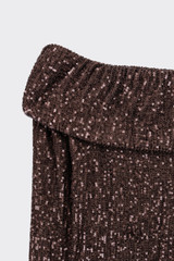Off-shoulder sequin top brown
