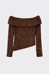 Off-shoulder sequin top brown