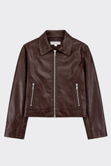 Quilted leather biker jacket brown