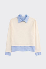 Layered sweatshirt with shirt white