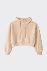 Cropped hoodie with zip beige