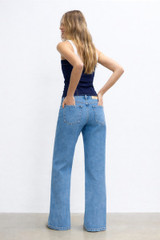 High-waist flared jeans with button front