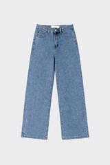 High-waist straight leg jeans with rhinestones