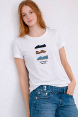 Printed short sleeve T-shirt with embroidery white