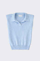 Sleeveless Knit Polo Top Blue