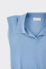 Sleeveless Knit Polo Top Blue