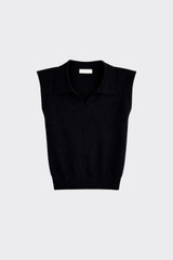 Sleeveless Knit Polo Top Black