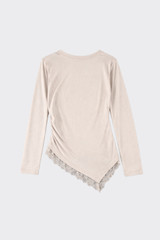 Asymmetric Lace-Trim Top Beige
