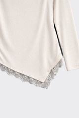 Asymmetric Lace-Trim Top Beige