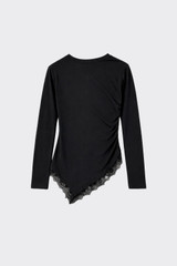 Asymmetric Lace-Trim Top Black