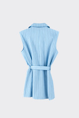 Pinstripe Sleeveless Blazer with Belt Blue