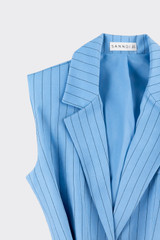 Pinstripe Sleeveless Blazer with Belt Blue