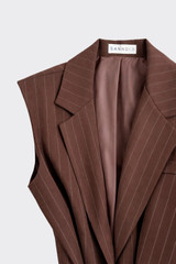 Pinstripe Sleeveless Blazer with Belt Brown