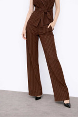 Pinstripe Wide-Leg Trousers Brown