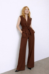 Pinstripe Wide-Leg Trousers Brown