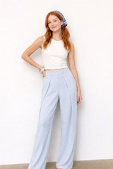 High-Waisted Pleated Wide-Leg Trousers Blue